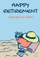 Happy retirement, make sure to relax text, with basket, sunhat and ...